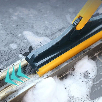 Floor Scrub Brush 2-in-1 with Long Handle – Removable Wiper, Magic Broom & Squeegee for Tile, Kitchen & Bathroom Cleaning Tools